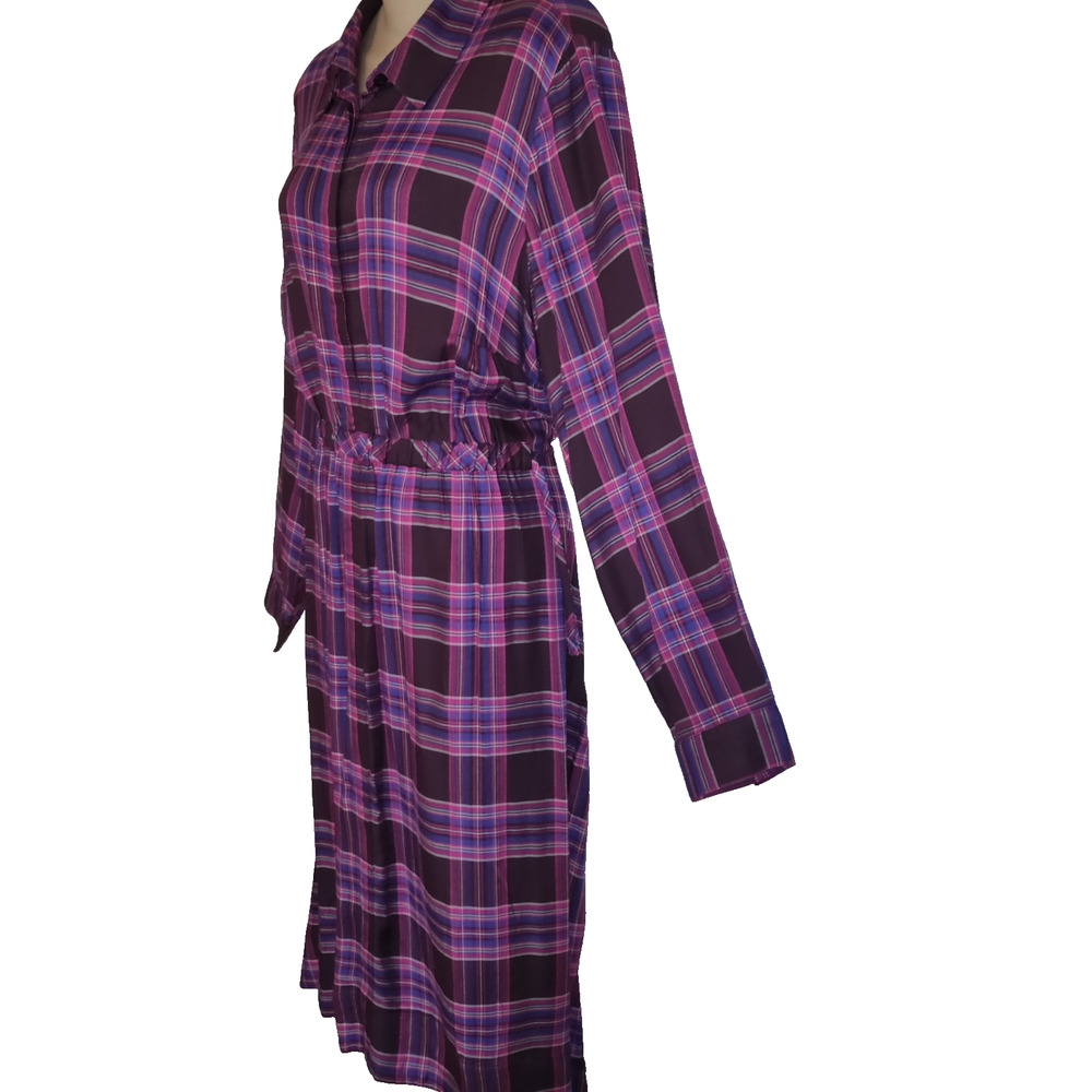 Roamans Plaid Dress PLUS 18W Purple Long Sleeve NEW Preppy Acadamia Teacher NWT - Picture 2 of 16